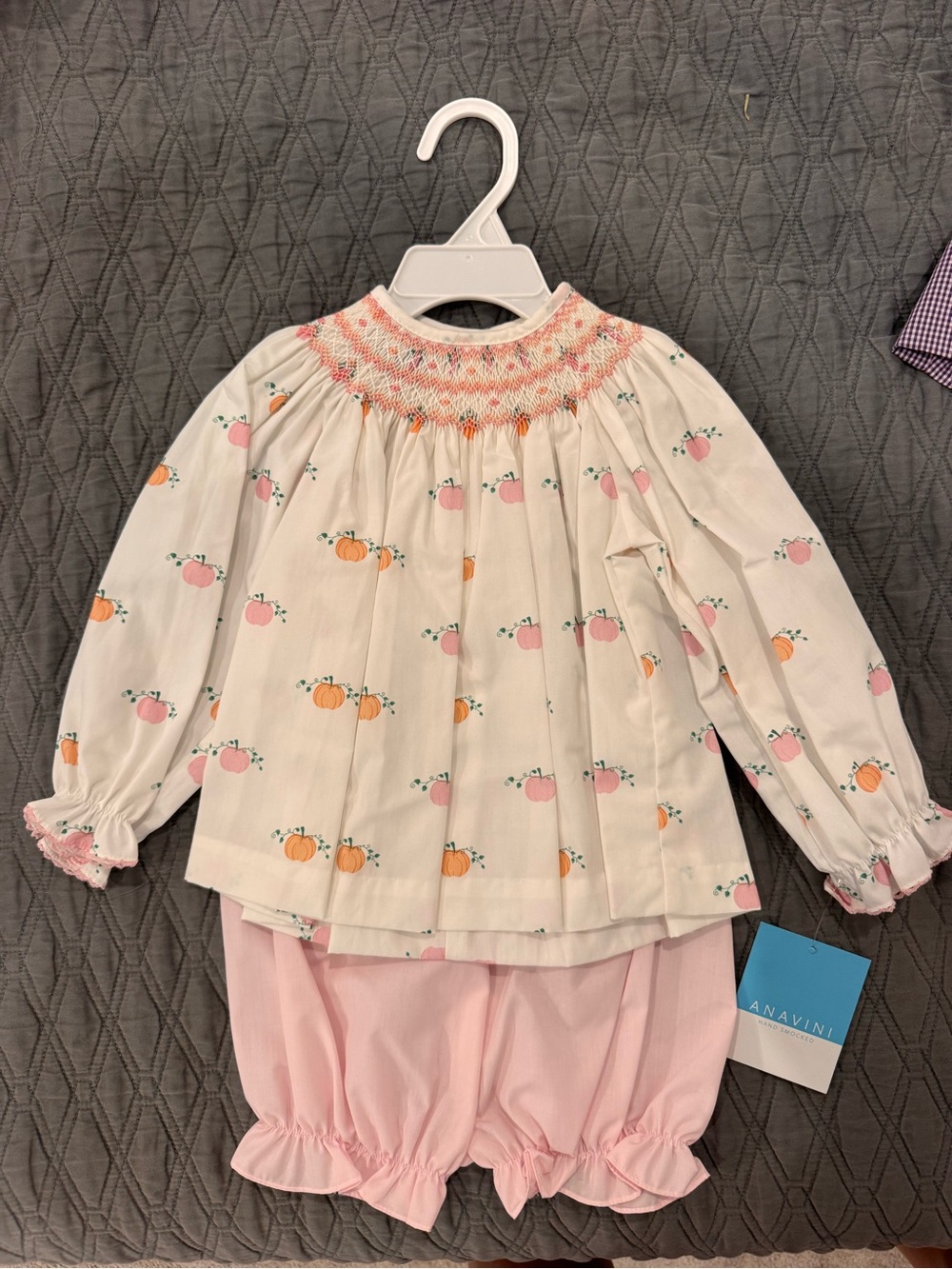Anavini Smocked Peach Print Two-Piece Baby Set